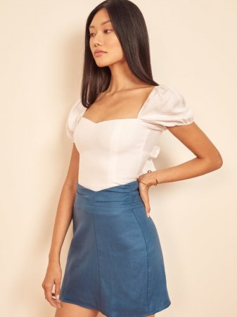 Reformation Koa Skirt in Azul | slim fitted mini skirts