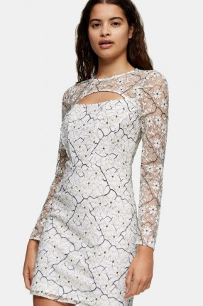 Topshop Lace Bodycon Cut Out Mini Dress | semi sheer going out dresses | fitted party fashion