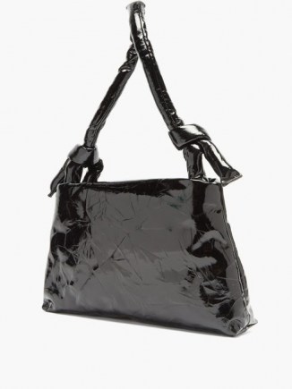 KASSL EDITIONS Lady knotted-handle lacquered-leather bag ~ high shine black handbags ~ patent bags ~ glossy - flipped