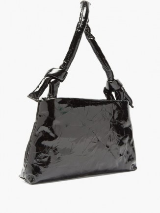 KASSL EDITIONS Lady knotted-handle lacquered-leather bag ~ high shine black handbags ~ patent bags ~ glossy
