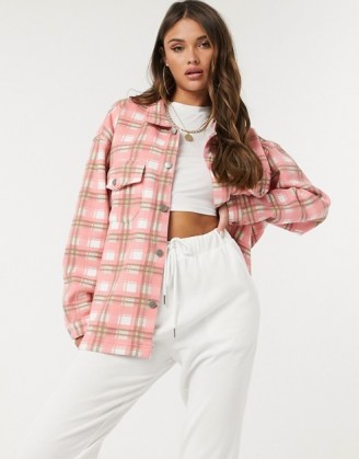 Lasula oversized brush check shirt in pink multi / relaxed checked shirts - flipped