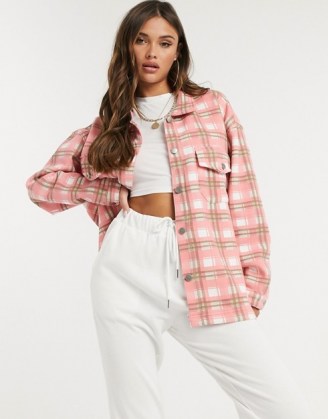 Lasula oversized brush check shirt in pink multi / relaxed checked shirts
