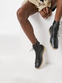 FRAME Le Boston Espadrille Noir | black leather jute sole boots