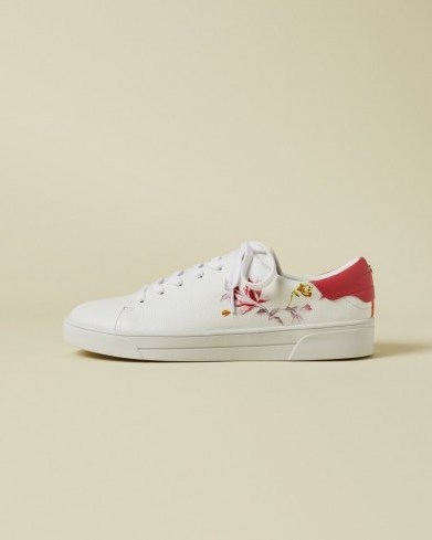 TED BAKER NELAH Leather floral trainers in white / flower print trainer - flipped