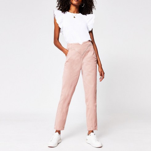 RIVER ISLAND Light pink tapered high rise jeans ~ denim - flipped