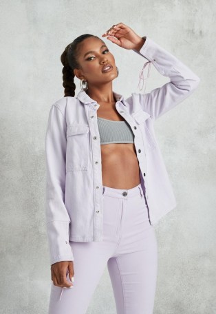 MISSGUIDED lilac co ord tie detail denim shirt ~ casual shirts ~ weekend co ords - flipped