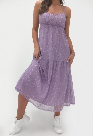 MISSGUIDED lilac floral tie strap cami midi dress ~ gathered bust dresses - flipped