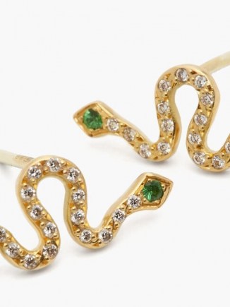 ILEANA MAKRI Little Snake diamond & 18kt gold earrings | diamonds and emeralds | serpents | snakes
