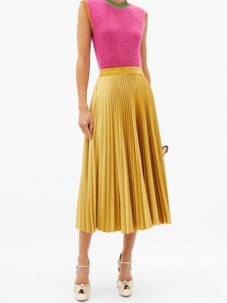 VALENTINO Logo-embroidered pleated velvet-jersey midi skirt in gold | skirts with a swish movement - flipped
