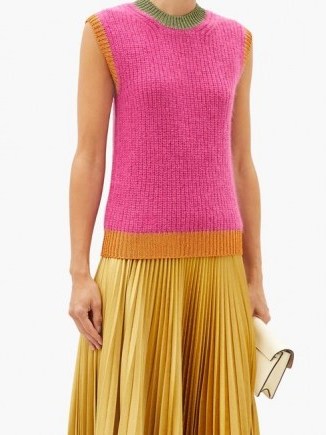 VALENTINO Logo-embroidered ribbed mohair-blend tank top in pink | bright luxe knits - flipped