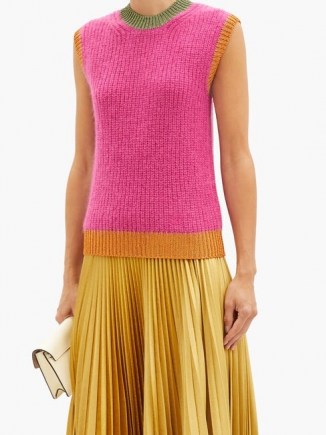 VALENTINO Logo-embroidered ribbed mohair-blend tank top in pink | bright luxe knits