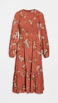 Lost + Wander Champagne At The Palace Midi Dress Amber Multi ~ floral smock bodice dresses