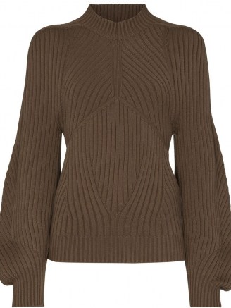 Low Classic ribbed-knit puff-sleeve jumper dark brown ~ high neck jumpers ~ knitwear