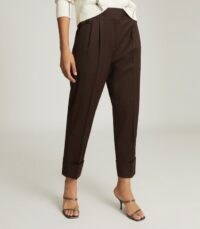 REISS MAE WOOL BLEND PLEAT FRONT TROUSERS CHOCOLATE ~ pleated brown pants