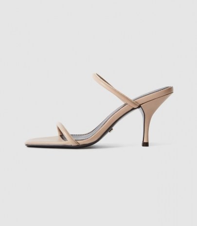 REISS MAGDA LEATHER STRAPPY HEELED SANDALS NUDE ~ two strap mules - flipped