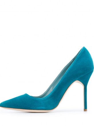 Manolo Blahnik BB Velvet 105mm pumps in blue / stiletto heel courts / high heels / court shoes - flipped