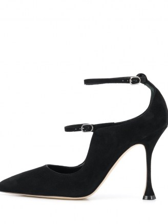 Manolo Blahnik Tomiris suede Mary Jane pumps – black ankle strap mary janes - flipped