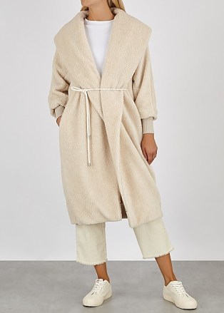MAX MARA LEISURE Falco cream faux shearling coat / shawl collar coats / luxe style outerwear - flipped