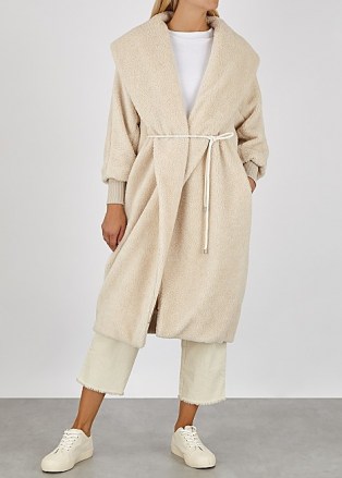 MAX MARA LEISURE Falco cream faux shearling coat / shawl collar coats / luxe style outerwear