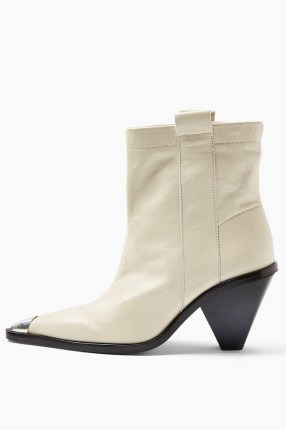 TOPSHOP MELLIE Buttermilk Western Toe Cap Boots ~ neutral cone heel ankle boot ~ angled heels - flipped