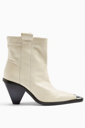 TOPSHOP MELLIE Buttermilk Western Toe Cap Boots ~ neutral cone heel ankle boot ~ angled heels