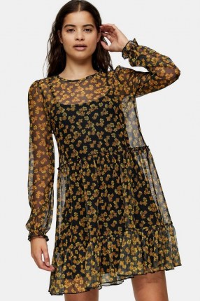 TOPSHOP Mesh Grunge Mini Chuck On Mini Dress / sheer overlay dresses / semi sheer fashion / floral print frock - flipped