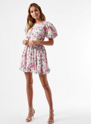 MISS SELFRIDGE Millie Pop Ruche Mini Dress / floral puff sleeve dresses