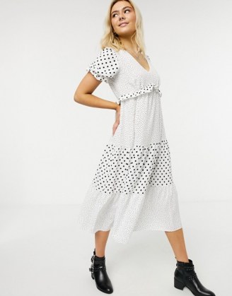 Miss Selfridge mixed polka dot fill midi dress in white / monochrome spot print dresses - flipped