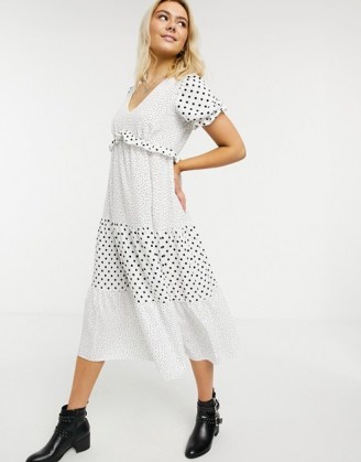 Miss Selfridge mixed polka dot fill midi dress in white / monochrome spot print dresses