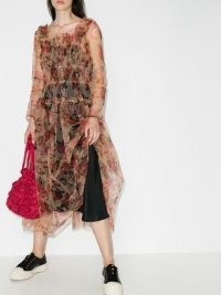 Molly Goddard gathered floral print dress – romantic ruffled sheer overlay dresses