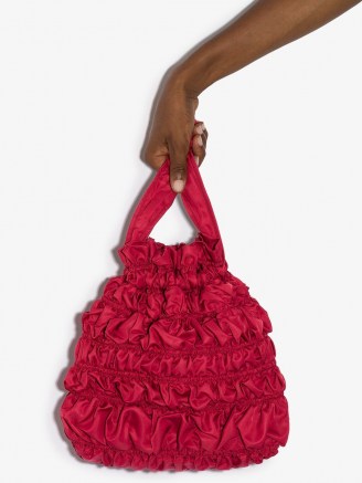 Molly Goddard Nara Bumpy drawstring bag in red – romantic ruched bags - flipped
