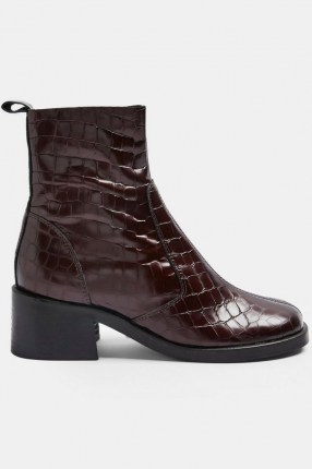 TOPSHOP MOTHER Burgundy Crocodile Round Toe Leather Boots ~ dark red croc effect ankle boot