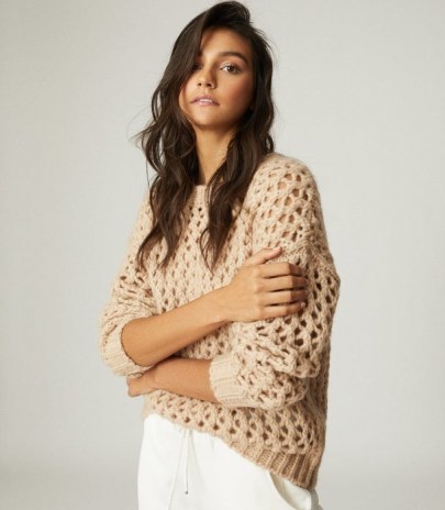 REISS NATALIE OPEN-KNIT OVERSIZED JUMPER NEUTRAL / luxe look crew neck jumpers - flipped