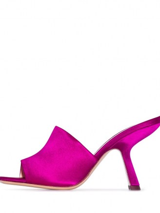 Nicholas Kirkwood Alba 90mm mules in pink ~ curved heel ~ angled mid heels ~ glamorous and bright slip on sandals - flipped