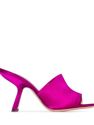 Nicholas Kirkwood Alba 90mm mules in pink ~ curved heel ~ angled mid heels ~ glamorous and bright slip on sandals