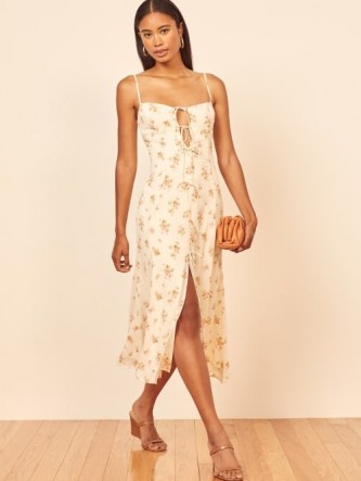 REFORMATION Nixie Dress / floral skinny strap dresses / front tie details / split hem - flipped