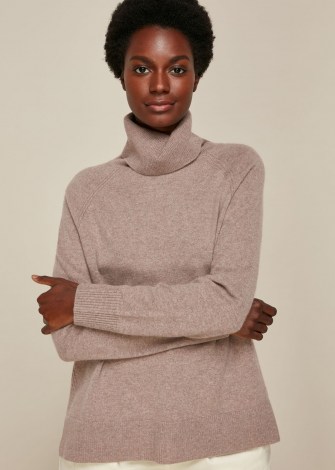 WHISTLES CASHMERE ROLL NECK KNIT OATMEAL / neutral high neck knits / jumpers / soft luxe knitwear