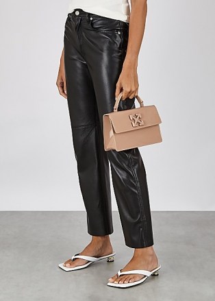 OFF-WHITE Jitney 1.4 patent leather top handle bag / small glossy hangbag / luxe top handle bags