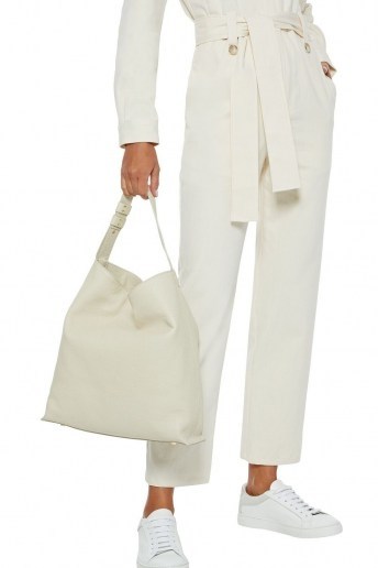 IRIS & INK Jiyoun pebbled-leather shoulder bag in off white ~ textured leather handbag - flipped
