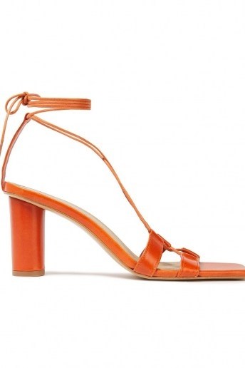 IRIS & INK Jacinta lace-up leather sandals in orange ~ strappy ankle tie sandal - flipped