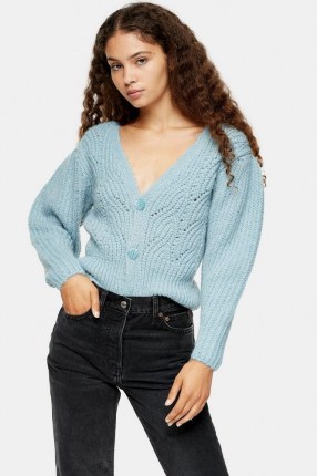 Topshop Pale Blue Super Cropped Cardigan | V neck crop hem cardigans | knitwear - flipped
