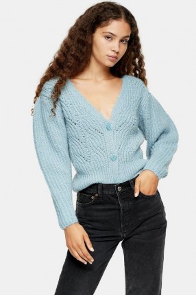 Topshop Pale Blue Super Cropped Cardigan | V neck crop hem cardigans | knitwear