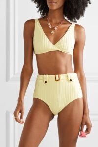 Hilary Rhoda yellow bikini top on Instagram stories, SOLID & STRIPED The Annie ribbed bikini top, 10 August 2020 | celebrity swimwear | bikinis | beachwear
