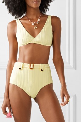 Hilary Rhoda yellow bikini top on Instagram stories, SOLID & STRIPED The Annie ribbed bikini top, 10 August 2020 | celebrity swimwear | bikinis | beachwear - flipped