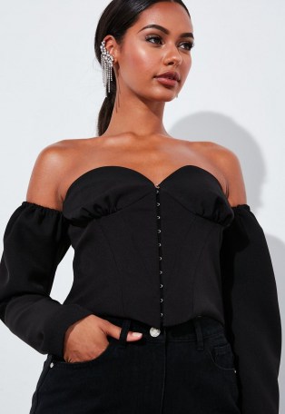 Missguided peace + love black bardot crop top | corset inspired fashion - flipped