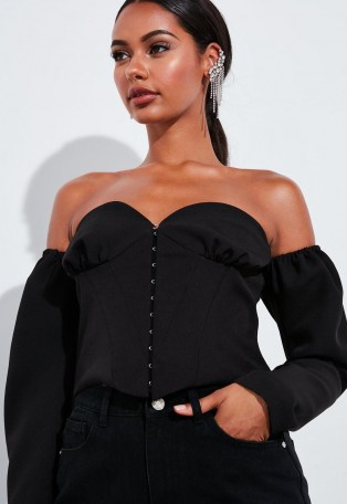 Missguided peace + love black bardot crop top | corset inspired fashion
