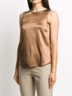 Peserico ball-chain detail blouse in honey brown / chain embellished neckline tops - flipped