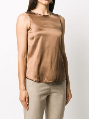 Peserico ball-chain detail blouse in honey brown / chain embellished neckline tops