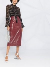 Philosophy Di Lorenzo Serafini burgubdy high-rise midi pencil skirt | paneled leather look skirts