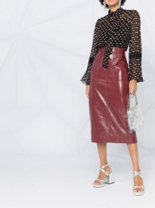 Philosophy Di Lorenzo Serafini burgubdy high-rise midi pencil skirt | paneled leather look skirts - flipped